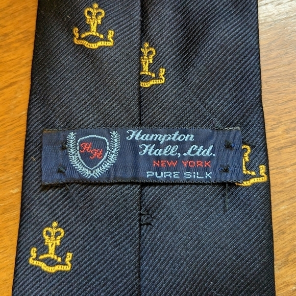 Vintage Navy Silk Tie Anchor Bell Novelty Logo - Picture 4 of 5